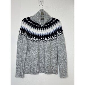 Aspen Faire Isle Turtleneck Ski Sweater Gray Soft Cozy Pullover Polyester Wool S